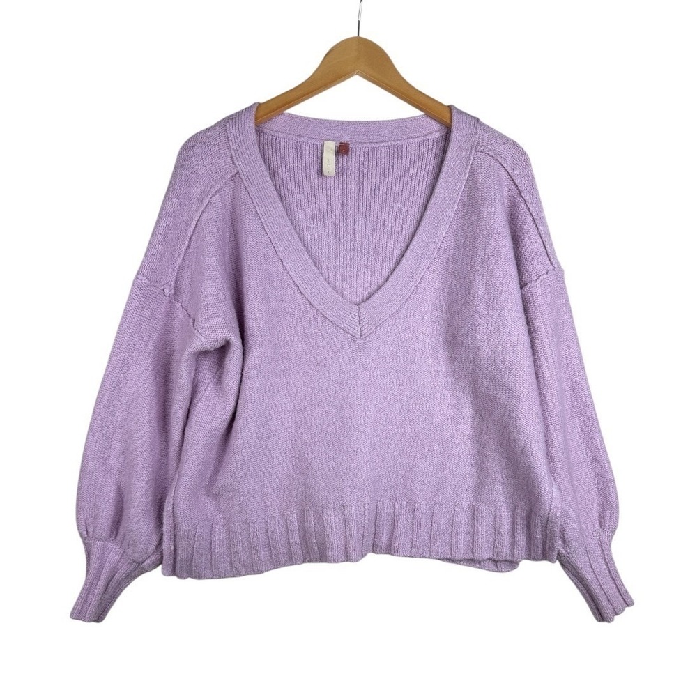 Anthropologie Pilcro Purple Balloon Sleeve Sweater V Neck S Oversized Boho Fall